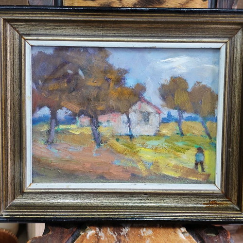 Old Dutch oil painting on fiberboard used