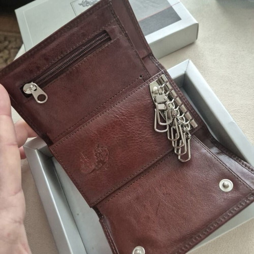 Art men's leather wallet, brown