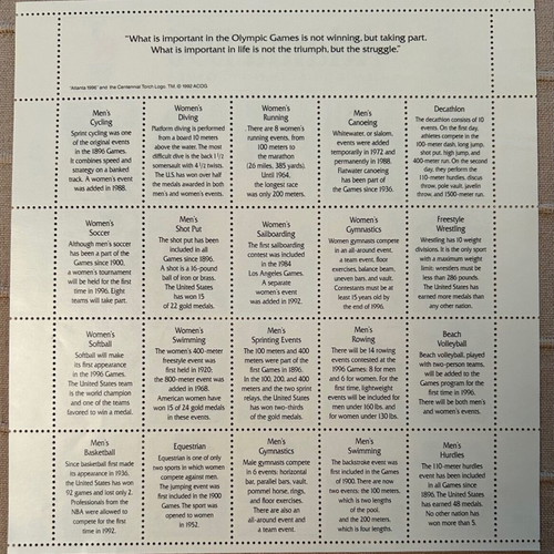 Sheet of 20 stamps Atlanta 1996 Olympic Games new