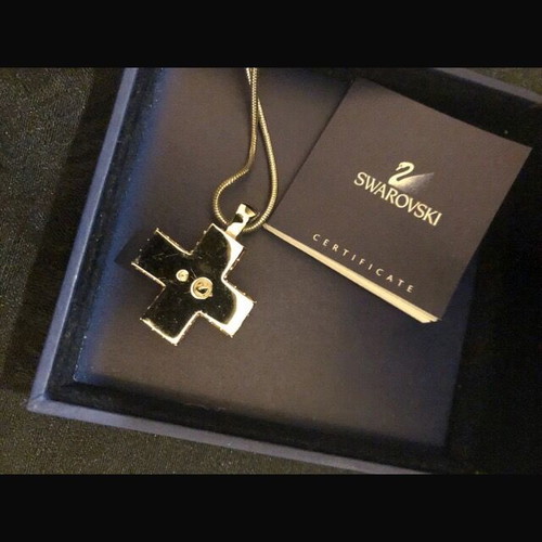 Swarovski pink cross necklace like new with crystals