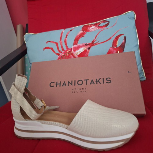 Chaniotakis platform sandals new, cream with subtle gold shine, leather