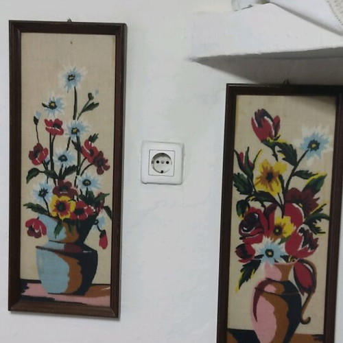 Hand-embroidered framed paintings set of 2 like new