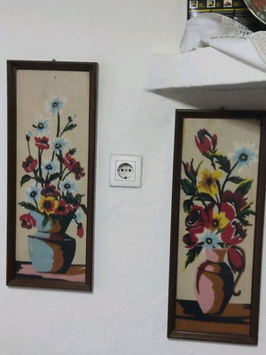 Hand-embroidered framed paintings set of 2 like new