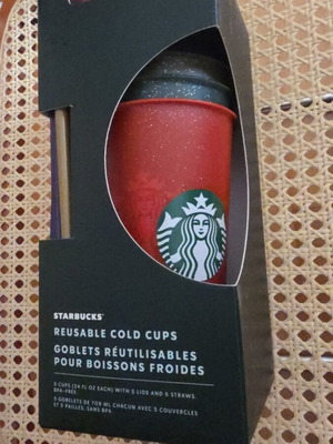 Starbucks reusable Cold Cups new, set of 5 cups with lids and straws