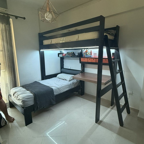 Corner bunk bed used, solid wood with desk and storage