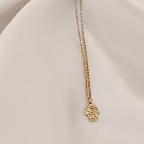 Stainless steel 18K necklace with Fatima hamsa pendant and zircon new