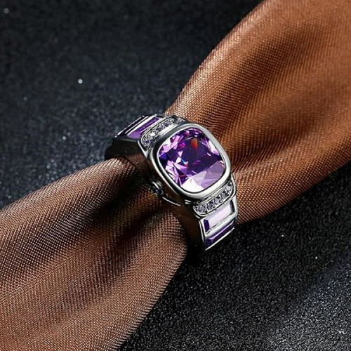 Ring with violet amethyst, new, black gold plated