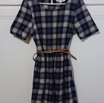 Mini dress Yumi London blue check with white lace hem like new size 40
