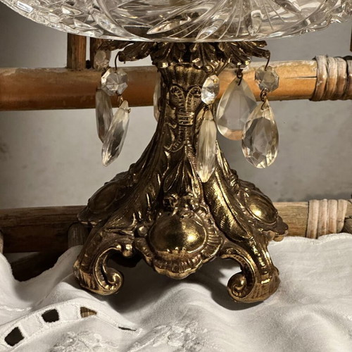 Crystal Fruit Bowl with Gold Base and Crystal Drops like new