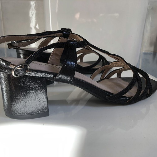 A.S. 98 Black Leather Sandals Like New With Low Chunky Heel