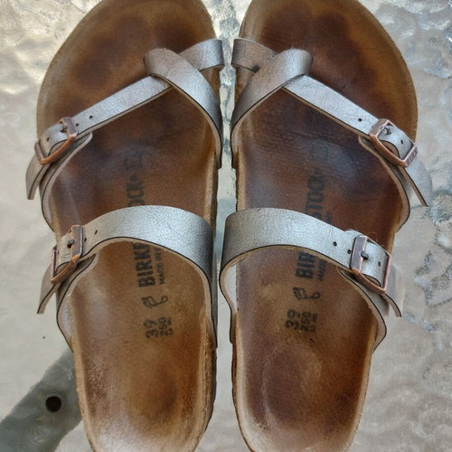 Birkenstock Mayari sandals used, size 39, gold-bronze metallic