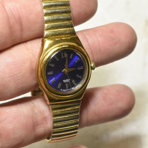 Swatch Irony women's watch used 1997 gold with blue dial