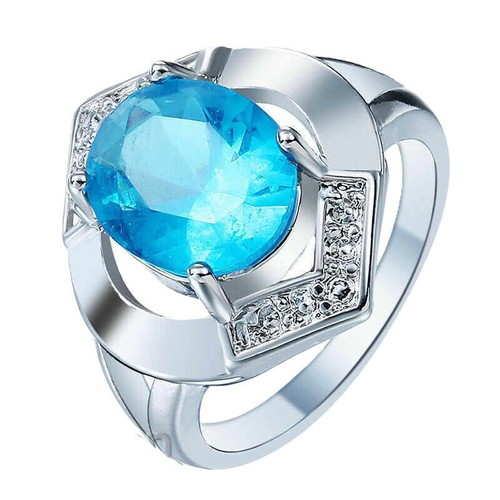 Stainless Steel Ring with Zircon New, Silver and Blue