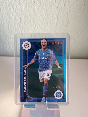 Topps Merlin Giacomo Raspadori Blue Refractor #71/75 Napoli UCL card like new