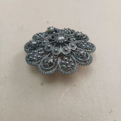 Silver filigree vintage brooch used, Ioannina craftsmanship, large