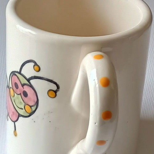 Ladybug mug new, hand painted earthenware for toddlers