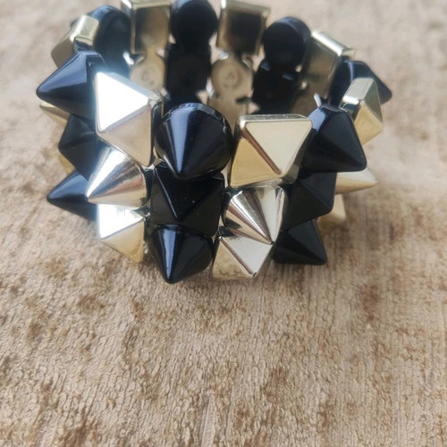 Punk style bracelet used, elastic, gold and black