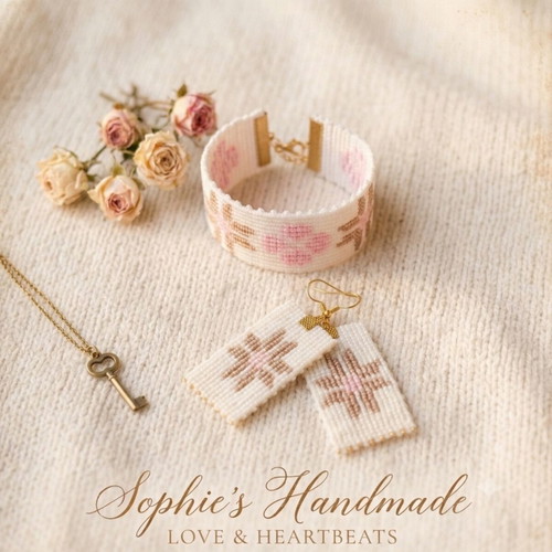 Macrame bracelet and earrings set
