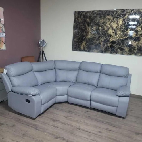 Gray leather corner sofa with manual reclining mechanism new
