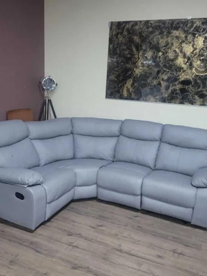 Gray leather corner sofa with manual reclining mechanism new
