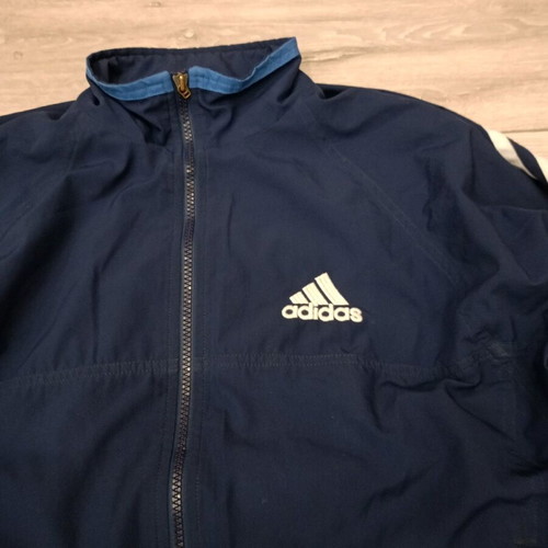 Adidas vintage jacket navy blue with white stripes, used