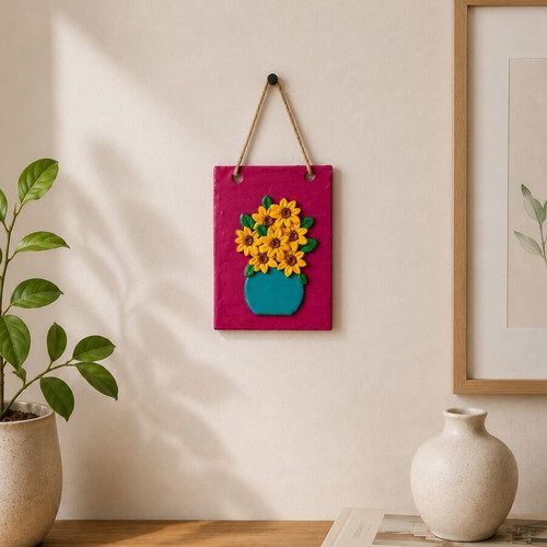Sunflowers and Vase Polymer Clay Portrait like new handmade