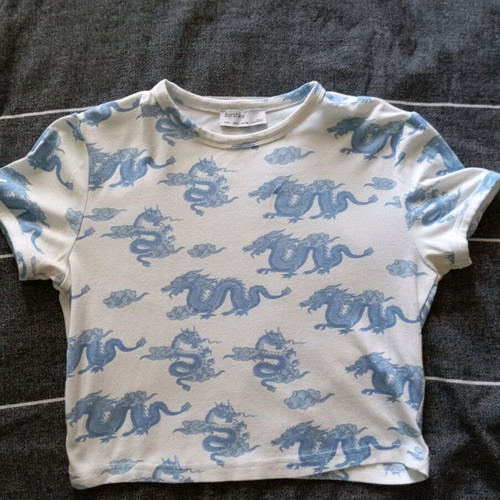 Bershka top used, size L, white and blue