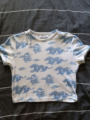 Bershka top used, size L, white and blue
