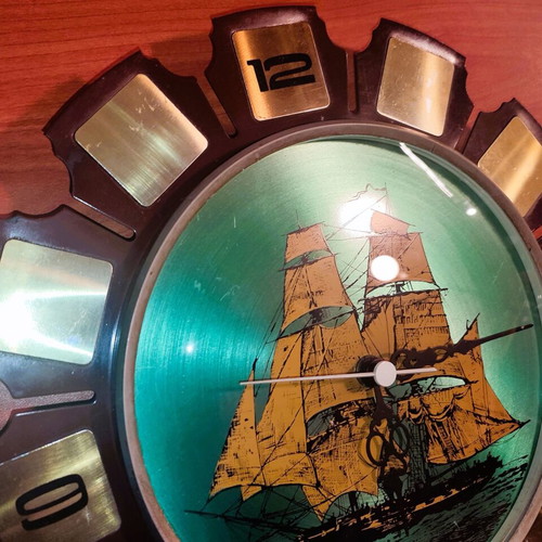 Collectible wall clock used 1960 sailing metal 30cm