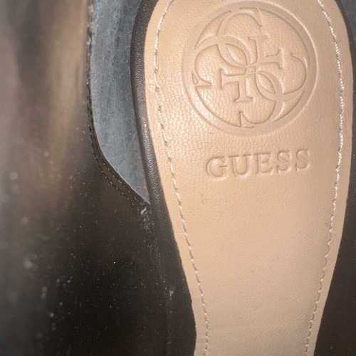 Guess suede high-heeled ankle boots like new with gold details
