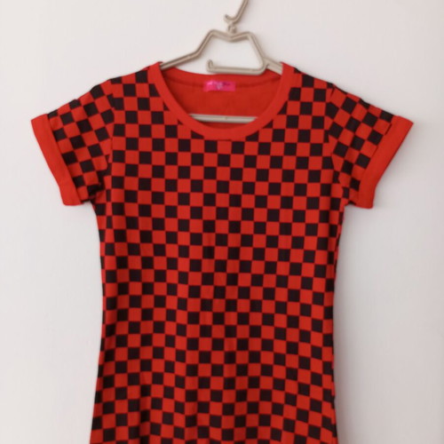 PNK Pink Blue women's set with red and black checkered T-shirt and skirt