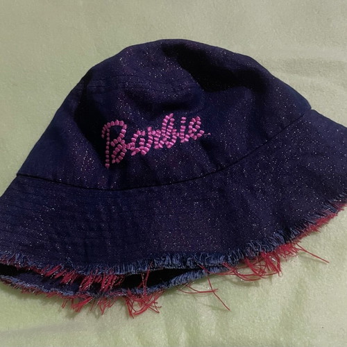 Barbie bucket hat used vintage 00s purple pink with fringes, size 52