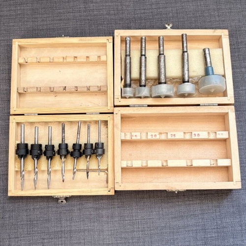 Woodworking Drill Bit Sets used, Forstner and Countersink, 2 Boxes