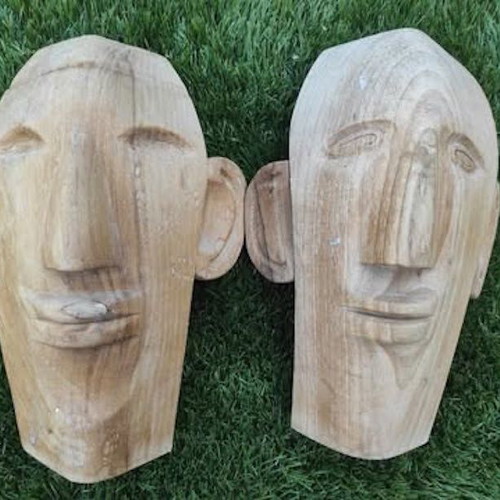 Wooden totem carvings like new, set of 2, handmade in Greece