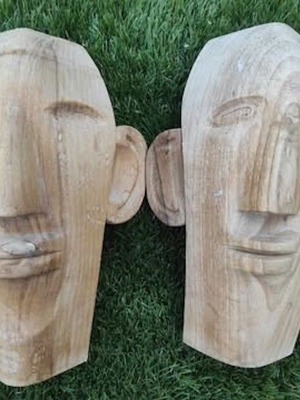 Wooden totem carvings like new, set of 2, handmade in Greece