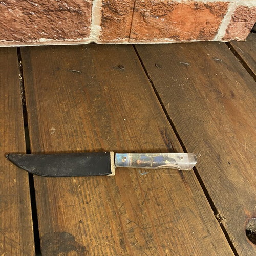 Old Cretan knife with mantinada used, with sheath, 16.5 cm