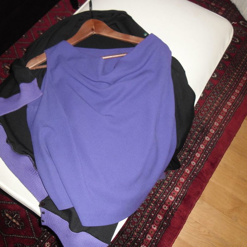 Leonards set used, wool cardigan and crepe blouse L/XL