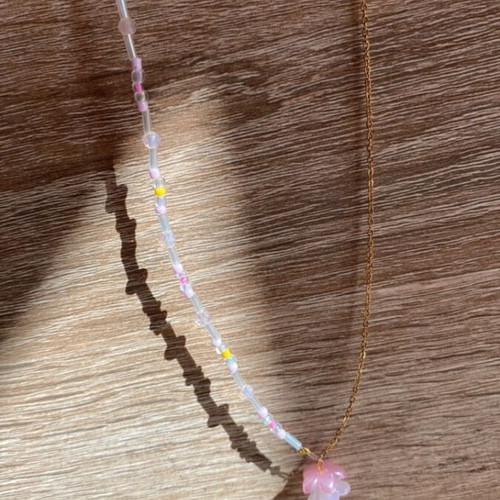 Handmade necklace and earrings set in pink-yellow shades inspired by Barbie Rapunzel