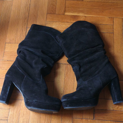 DM ONDAS women's black suede boots size 40, thick heel and platform