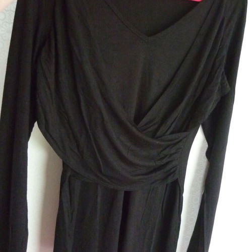 Black stretch long sleeve shirt with front wrap, size 36