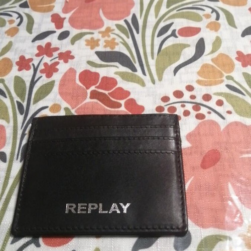 Replay leather card holder, black, new