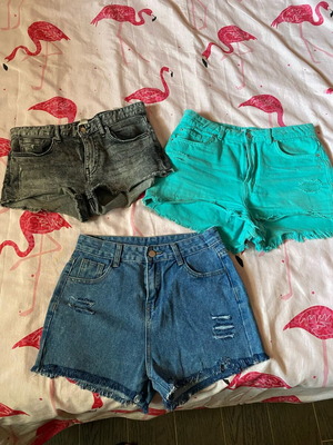 Denim shorts used, pack of 3 pieces, black and blue