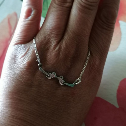 Silver 925 necklace with lovebirds and figaro chain new