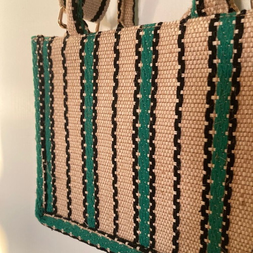 H&M Mini City Bag Raffia striped new, crossbody, beige and green
