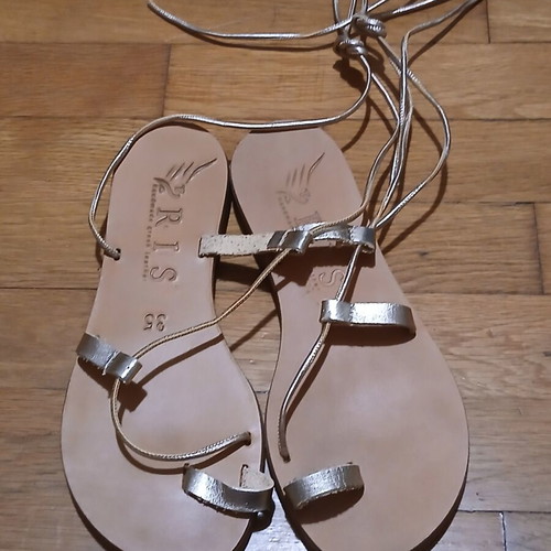 Iris handmade leather sandals with gold laces size 35 like new