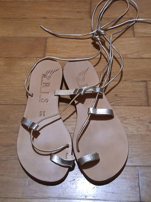 Iris handmade leather sandals with gold laces size 35 like new