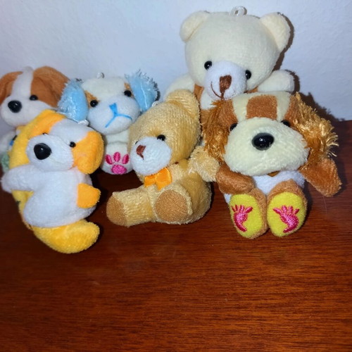 Set of 6 small plush animals used, keychain size
