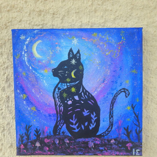 Handmade painting on canvas 20x20 cm "Cosmic Cat"