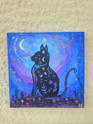 Handmade painting on canvas 20x20 cm "Cosmic Cat"