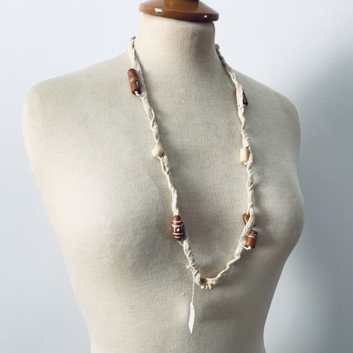 Vintage necklace with ceramic beads on cotton cord new